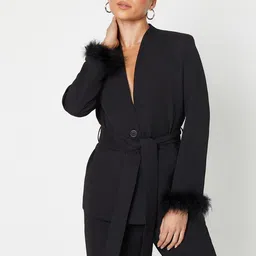 DOROTHY PERKINS Petite Faux Feather Blazer With Shoulder Pads-picture-56