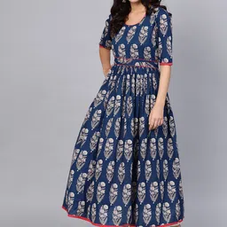 Divena Women Navy Blue & Off-White Printed Anarkali Kurta-image-18