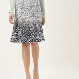 Off Label Women White & Navy Blue Accordion Pleats Butterfly Print A-Line Skirt-image-5