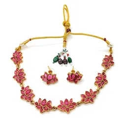 Adc fashions Gold-Plated Artificial Stones Studded Flower Necklace Earrings Set-55