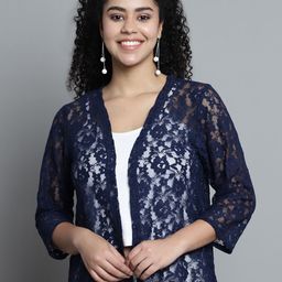 Dressitude Self Design Crop Sheer Open Front Cotton Shrug-23
