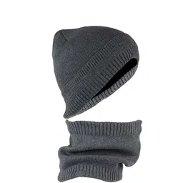 iSWEVEN Unisex Grey Beanie with Neck Warmer Scarf-image-17