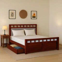 woodsworth from pepperfry Ulyano Sheesham Wood King Size Bed In In Scratch Resistant Honey Oak Finish With Drawer Storage-picture-5