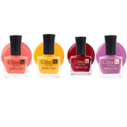 Color Fx Set Of 4 Perfect Stay Nail Enamels 9ml Each - Purple + Red + Coral Pink + Yellow-31