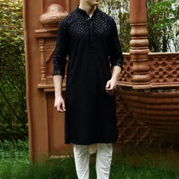 Sanwara Men Embroidered Chikankari Sequinned Cotton Kurta-picture-20