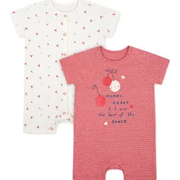 mothercare Pack of 2 Infant Girl Red & White Printed Pure Cotton Bodysuit-7