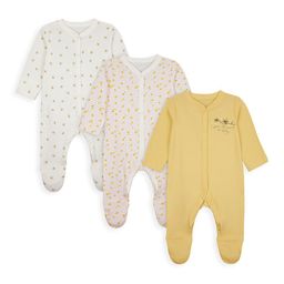 mothercare Pack of 3 Infant Girl Yellow, White and Pink Printed Pure Cotton Sleepsuits-image-65