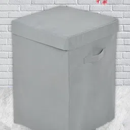 Kuber Industries Grey Solid Laundry Bag With Lid & Handles-19