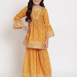 Readiprint Fashions Girls Bandhani Printed Gotta Patti Cotton Empire Kurti With Sharara-image-13