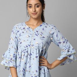 Azira Women Blue Floral Printed Empire Top-picture-49