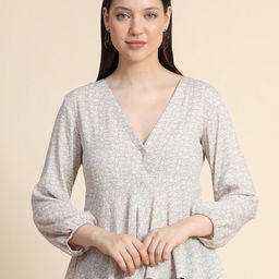 KERI PERRY Beige Floral Print A-LineTop-image-83