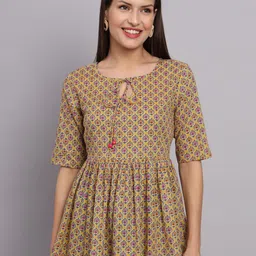 DECKEDUP Ethnic Motifs Printed Gathered Or Pleated Cotton A Line Top-35