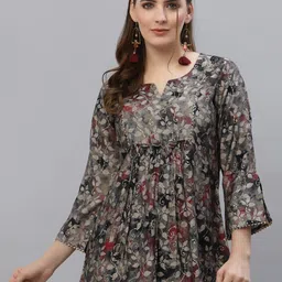 TANKHI Floral Printed Gathered Bell Sleeves A-Line Top-image-9
