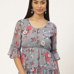 Slenor Floral Print Bell Sleeve Georgette Empire Top-image-25