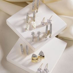 DressBerry Set of 8 White Gold-Plated American Diamond Contemporary Studs Earrings-image-49