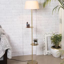 homesake Dorian Khaki Cotton Shade Shelf Floor Lamp With Metal Base-picture-29