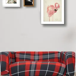 HOUSE OF QUIRK Red & Black Checked Double Seater Stretchable Non-Slip Sofa Slipcover-18