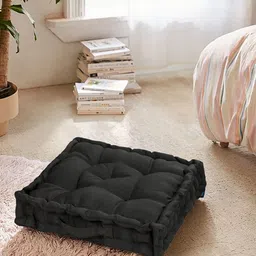 S9home by Seasons Black Textured Square Floor Cushion-54