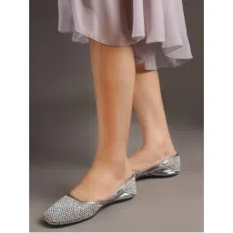 Carlton London Women Grey Shimmering Stone Embellished Ethnic Jutties-picture-10