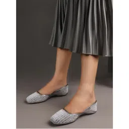 Carlton London Women Grey Beaded and Embellished Ethnic Jutties-picture-8