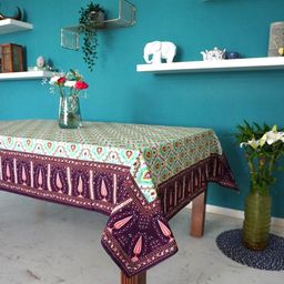 TARA- Sparkling Homes White & Green Digital Printed Pure Cotton 6 Seater Table Cover-1