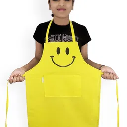 SWITCHON Kids Yellow & Black Smiley Printed Waterproof Kitchen Apron with Cap-16