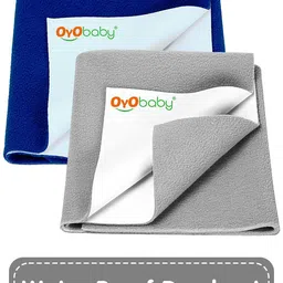 OyO Baby Grey & Blue 2 Pieces Waterproof Bed Protector Dry Sheets-image-96