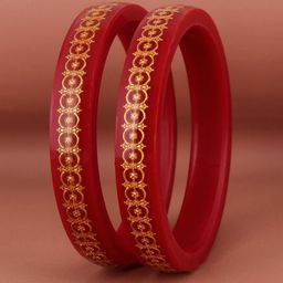 LUCKY JEWELLERY Maroon & Gold-Toned Sankha & Bengali Pola Traditional Bangles-55