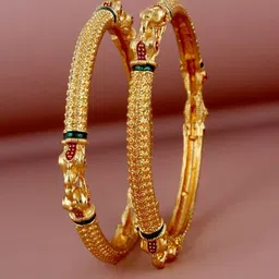 LUCKY JEWELLERY 18K Gold-Plated Red & Green Traditional Bangles-33