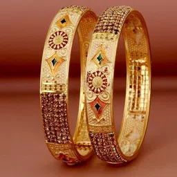 LUCKY JEWELLERY Set Of 2 18K Gold-Plated Bangles-3