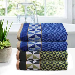 Kuber Industries Set of 4 Green & Blue Printed 400 GSM Pure Cotton Bath Towels-99
