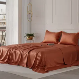 Stoa Paris Date Night Collection Camel Brown 300TC Satin Queen Bedsheet & 2 Pillow Covers-image-84