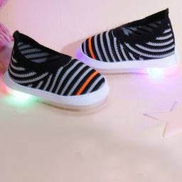 CHiU Infants Kids Striped Lightweight Mesh Comfort Insole Slip-On Sneakers With LED Lights-1