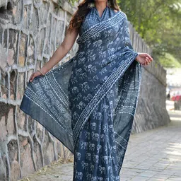 Shivanya  Handicrafts Floral Pure Cotton Block Print Saree-image-27