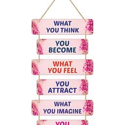 CVANU Pink & Blue Printed Wooden Rectangle Wall Decor-picture-23