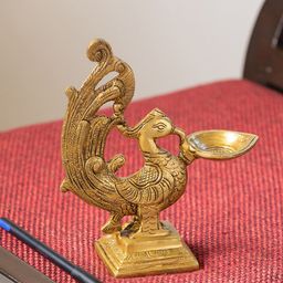 ExclusiveLane The Brass Beams Gold-Toned Textured Marvellous Peacock-Shaped Diya-image-43