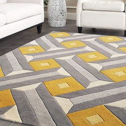 Safiya Carpet Yellow Geometric Hand-Tufted Woollen Carpets-picture-12