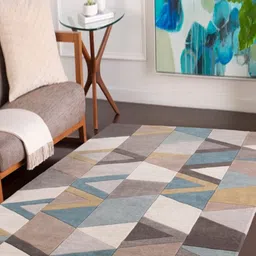 Safiya Carpet Cream-Coloured Geometric Hand-Tufted Woollen Carpets-image-53