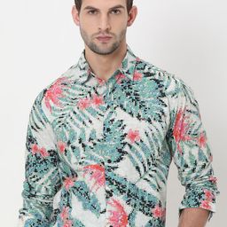 Mufti Slim Fit Floral Printed Spread Collar Long Sleeve Cotton Casual Shirt-picture-7