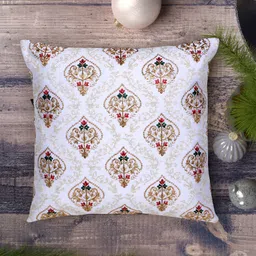 Mezposh White & Gold-Toned Ethnic Motifs Zari Square Cushion Covers-10