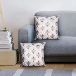 MEZPOSH White & Gold-Toned Set Of 2 Ethnic Motifs Embroidered Square Cushion Covers-23