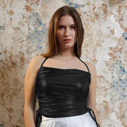 Shally Bhasin by Athena Halter Neck Tie-Ups Ruched Crop Fitted Top-image-85