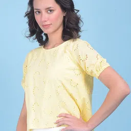 Crimsoune Club Self Design Cuffed Sleeves Cotton Crop Top-picture-49