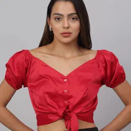 NEUDIS Red Satin Blouson Crop Top-46