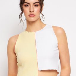 CAMLA Colourblocked Round Neck Pure Cotton Crop Top-image-100