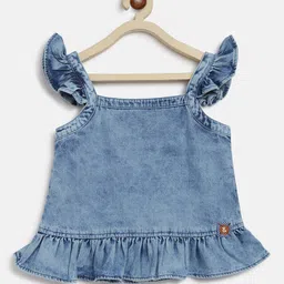 TALES & STORIES Girls Square Neck Flutter Sleeves Cotton Crop Top-14
