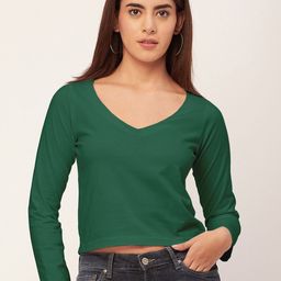 Moomaya V-Neck Long Sleeves Crop Top-image-52