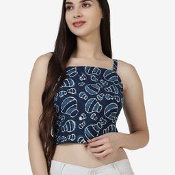 Popwings Ethnic Printed Shoulder Straps Pure Cotton Fitted Crop Top-image-63