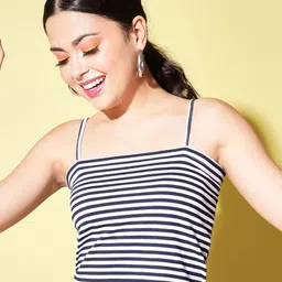 Trend Arrest Horizontal Stripes Striped Shoulder Straps Cotton Crop Top-75