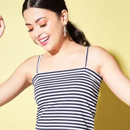 Trend Arrest Striped Shoulder Strapped Cotton Fitted Crop Top-72